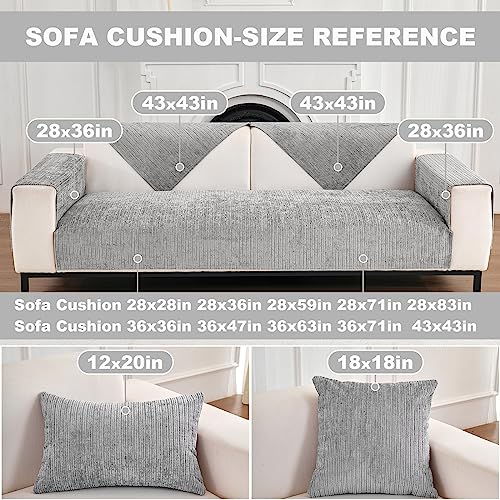 Topchances Chenille Sofa Cover 1 2 3 Seater,Washable Sofa Slipcovers Non-Slip Seat Cushions with Silicone Particles All-Seasons Apply to Dogs Cat Pet Living Room Cushions(Grey,70×210cm 1 Piece) - Image 2