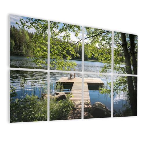 Set de 8 Paneles Acústicos Autoadhesivos JCFANGALLERY Vista Idílica del Lago Día Soleado de Verano Decorativos para Pared Absorbentes de Sonido 48"x32" para Oficina Casa Estudio miniatura 1