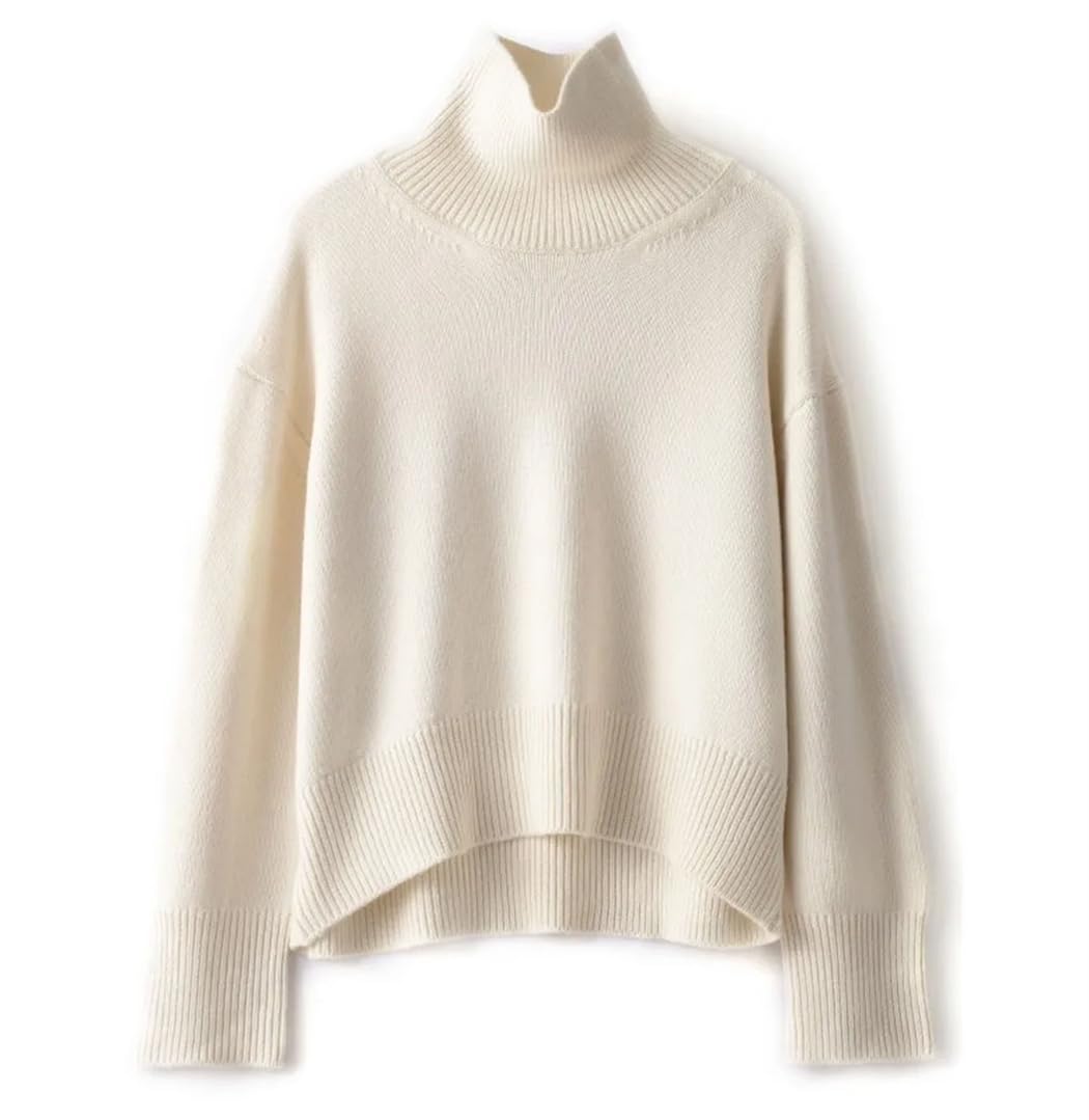 Haitpant Maglione da donna in cashmere spesso, per autunno e inverno, a collo alto, caldo, con base lavorata a maglia
