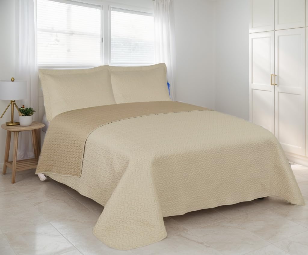 H HANSEL HOME Colcha Bouti Liso Bicolor Reversible para Cama 140/150/160, Colcha Multiuso Cubrecama 100% Microfibra Ultra Suave para Verano y Entretiempo Incluye 2 Fundas de Cojín - Beige, 250x260cm