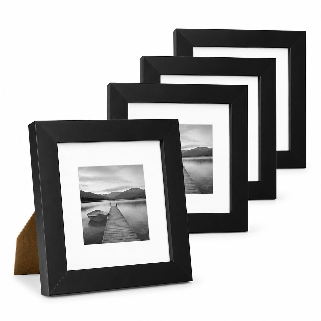 4 Pack 8x8 Inch Square Picture Frames, Black 2.5cm Extra-Thick MDF Wood Photo Frame Set with Plexiglass, Fits 8x8 Photos Without Mat or 6x6 With Mat, Tabletop or Wall Mounting