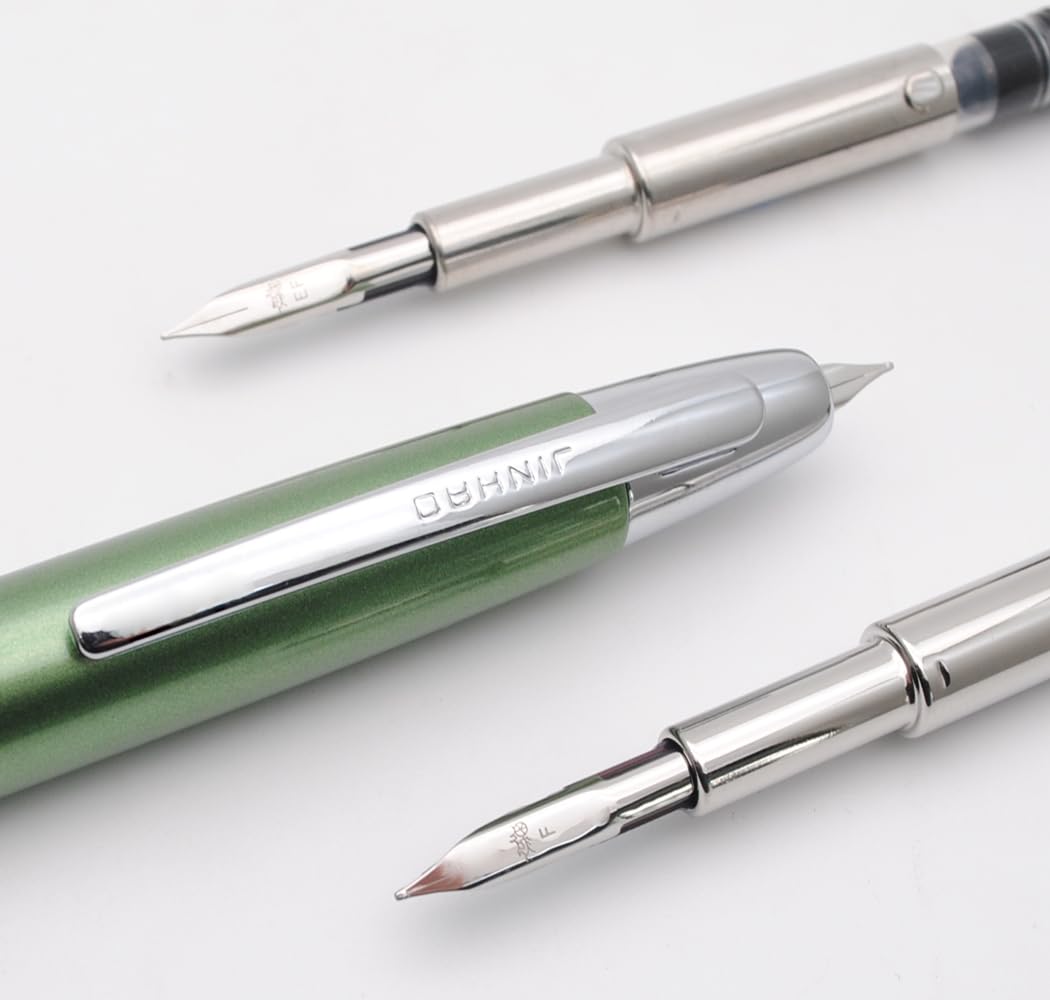 JINHAO 10 Press Fountain Pen Retractable Metal Pen with Ink Converter (Extra Fine Nib, Pine Green) - Image 2