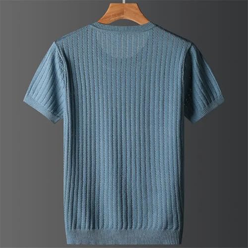 Men's Pullover Sweaters Casual Breathable Thin Short Sleeve Solid Color Knit Sweater3