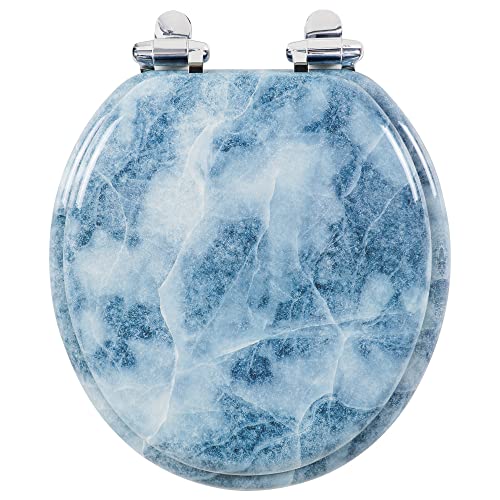 Angol Shiold Round Toilet Seat Molded Wood Toilet Seat with Quietly Close and Quick Release Hinges, Easy to Install also Easy to Clean (Round, Blue Marble)
