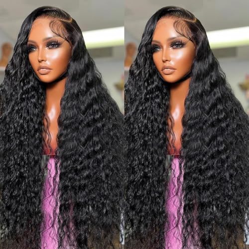 BLACROSS 13x6 Deep Wave Lace Front Wigs Human Hair 32 Inch 180 Density Deep Part Curly Lace Front Wigs Human Hair Pre Plucked Glueless Transparent Lace Frontal Wig Pre Plucked with Baby Hair - Image 4