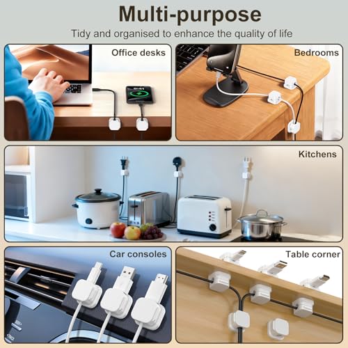 Image of 10 Pack Magnetic Cable Clips, [No-Residue] Adhesive Cable Holder, Wire Organizer Keeper for Nightstand, Desk, Home or Office (White)