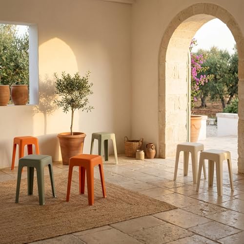 The Artment Mix Set of 6 Livo Cushion Plastic Stool Modern Multipurpose Stackable Stool with Anti-Slip Base | Lightweight & Durable | Stool for Kitchen, Balcony & Living Room | Use for Home & Office