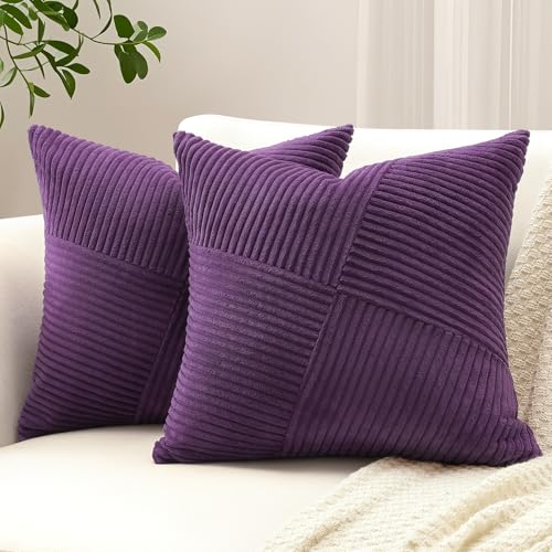 Sungeek Lot de 2 Housse de Coussin 45x45 cm en Velours Côtelé, Housse Coussins Patchwork à...