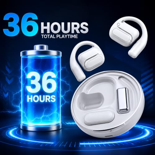 Image of Open Wireless Stereo (OWS) Bluetooth Earbuds, 36H Playtime, ENC Calling, Bluetooth 5.4, Low Latency, Touch Control, Type-C Fast Charging, Comfortable Open-Ear Design with Travel Case