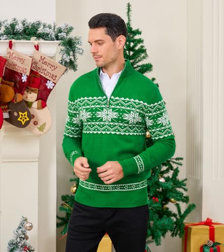 Belovecol Ugly Chirstmas Mens Quarter Zip Up Sweaters Mock Neck Slim Fit Polo Pullover Sweater Tops3