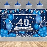 Blauer 40. Geburtstag Dekorationsbanner für Männer, Marineblau Silber Happy 40. Geburtstag Banner Hintergrund, Großes blaues 40. Geburtstag Banner für 40. Geburtstag Party Dekorations 72,8 x 43,3 Zoll