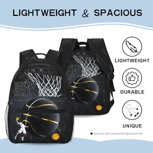 Basketball Backpack for Boys School Bag Sports Theme Boys Backpack for Kids Children Teens Elementary Middle School Bookbag Travel Back Pack for Age 6-183