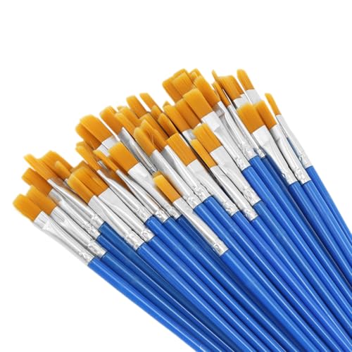 QWORK® 60 pezzi pennelli piatti, 7 mm pennelli pittura, per pittura di dettagli, pittura ad acquerello