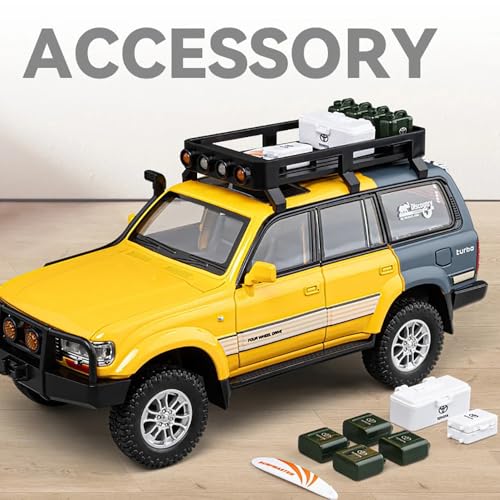 Image of 1:24 Scale Land Cruiser Toy Car for Kids Diecast Metal Car Light Sound Pullback Openable Door Model Cars, Orange