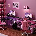 47 Inch Gaming Desk, Smart Computer Gamer Desk with LED Lights & Mouse Pad, Gaming Table with Power Outlet, Monitor Stand, Side Hook, Ergonomic Work Desk for Home Office, Carbon Fiber Black - Image 2