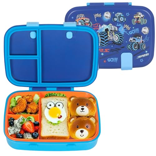 Cute Cartoon Bento Lunch Box for Kids, 800ml/27oz BPA-Free Leak-Proof Food Containers with 3 Compartments, Dishwasher Safe, Back to School Students...