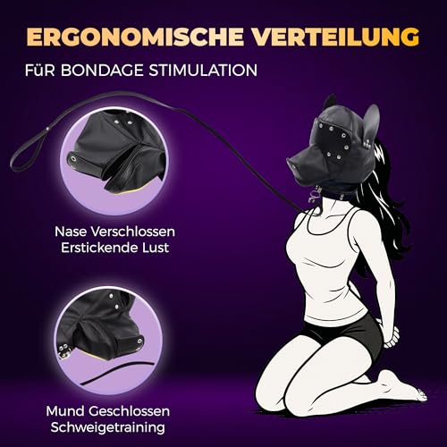 QgLust PU Leder Kopfbedeckung Hund Kopfbedeckung Paar Bondage Maske Maske Sexspielzeug Tiefe Spieler Abnehmbares Spielzeug SM Fetisch Slave Fesseln für Männer Frauen Paar Sex