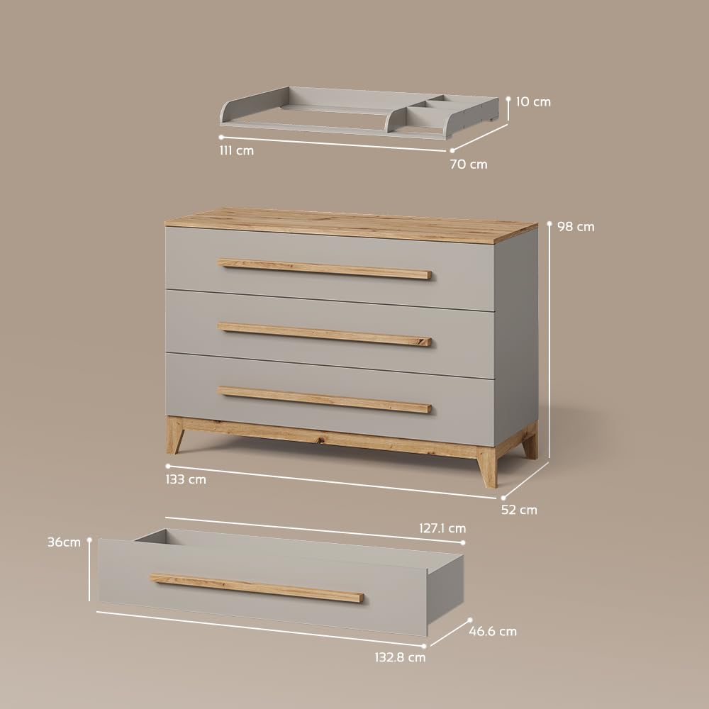 Livinity Fasciatoio Mailo, Cashmere/Artigianale, XL con 3 cassettiorganizzazione funzionale per piccoli spazi