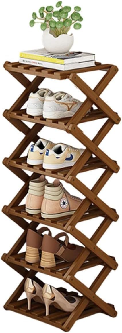 Składany stojak na buty, bambusowy organizer na buty, wolnostojący stojak do przechowywania do przedpokoju, sypialni, salonu, werandy, oszczędzający miejsce projekt na buty i obuwie