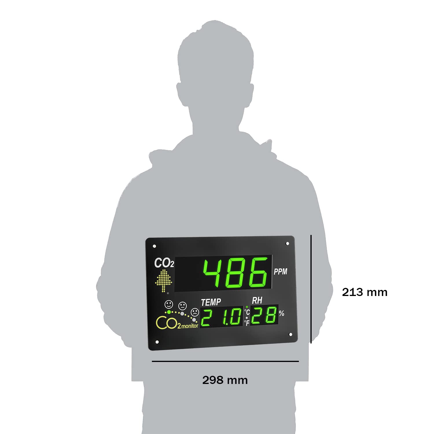 TFA Dostmann CO2-Monitor AirCo2ntrol Observer, 31.5002, XL Anzeige, ideal für Großraumbüro/Schulen/Empfang, mit Ampelanzeige mit Smileys, Temperatur und Luftfeuchtigkeit, schwarz