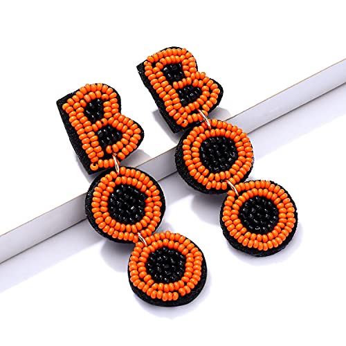 Halloween Beaded Boo Earrings for Women - Spooky Ghost Pumpkin Drop Dangle Jewelry - Handmade Gothic Costume Party Holiday Festive Gifts4