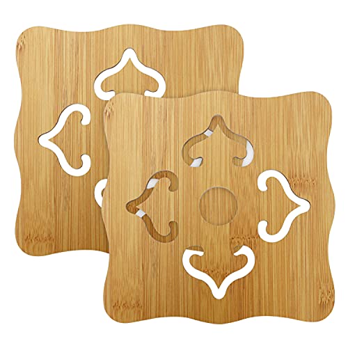 Image of HOKIPO Eco-Friendly Bamboo Wooden Coasters for Home Pan Pot Holder for Dining Table Heat Pad for Kitchen - Pack of 2 (AR2820-D3)