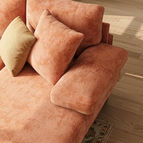 Image of Txtin's Sleeper Sofa with Pull Out Couch Bed | 112 Inch Couches for Living Room | U-Shaped Convertible Sofa Bed | Chenille Orange