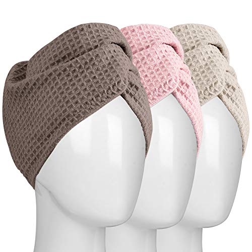 HBselect 3 Pezzi Turbanti Asciugacapelli in Microfibra ad Asciugatura Rapida con Chiusura Asciugamano per Capelli Super Morbido Teli Dopo Doccia e Sauna (Rosa, Beige, Marrone)