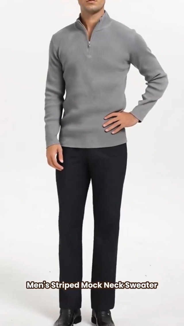 AEGJEGVD Pull Col Zippé Homme Pull En Tricot Gaufré Col Montant Pour Homme Pull à Col