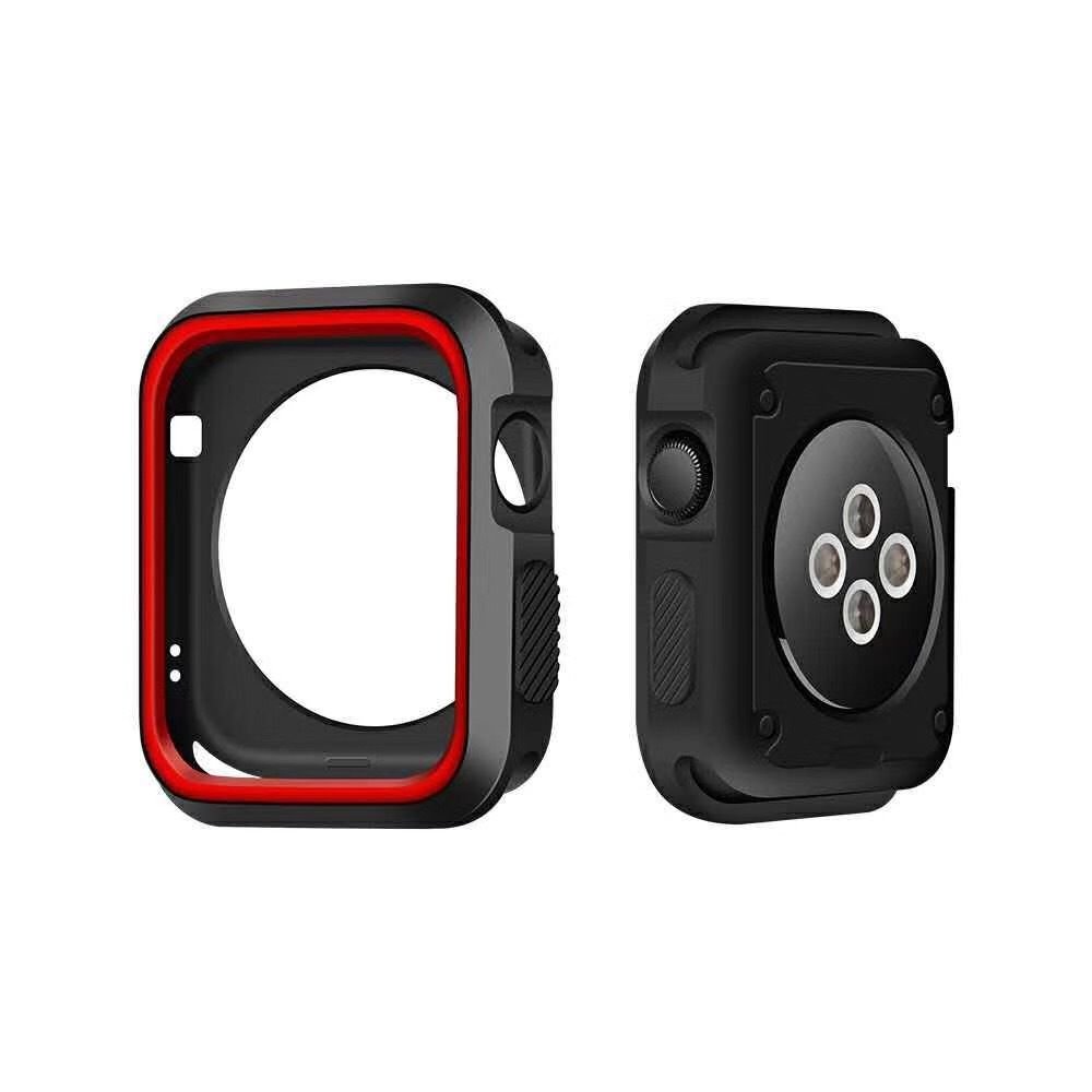 360° Full Body Sports Silicone Protective Case Cover for Apple Watch Series 3 2 1 38 42mm Accessories (Black Red, 38mm)