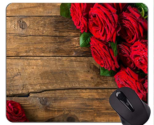 Preisvergleich Produktbild Rechteck-Mausunterlage, Naturrosenbuschblume - genähte Ränder...