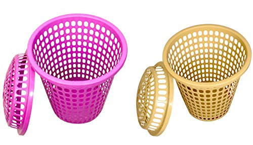 Image of 2 Laundry Basket with Lid, Cap - Durable (Unbreakable) 50L with 6 Months Warranty (Cream, Pink)