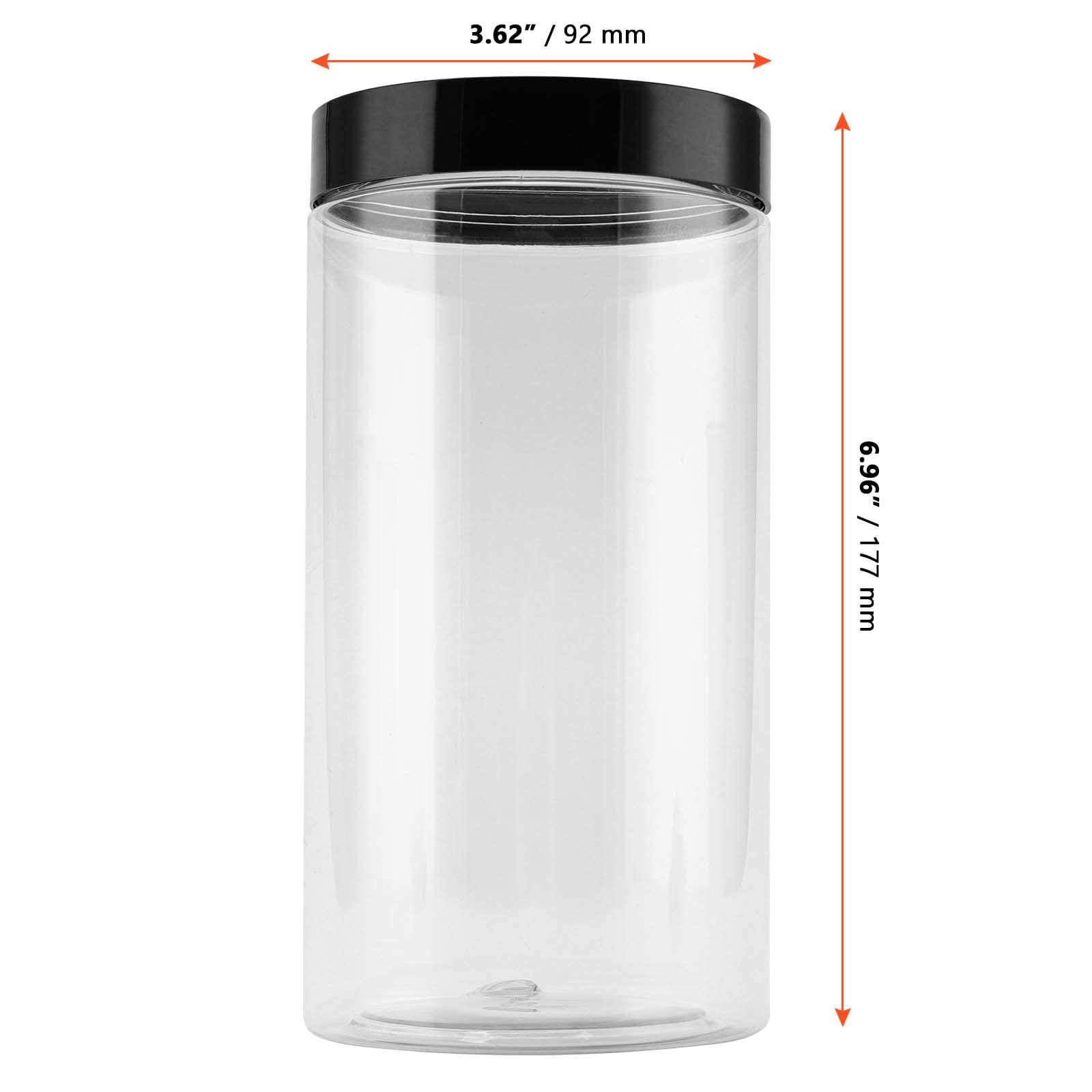SINJEUN Lot de 8 bocaux en plastique de 1000 ml avec couvercles noirs, conteneurs de stockage transparents avec étiquettes, bocaux de stockage ronds hermétiques pour macaronis, pâtes, céréales,