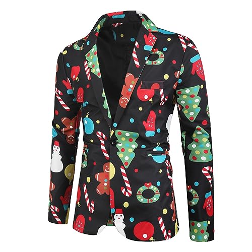 Mens Christmas 3-Piece Tuxedo Set Long Sleeve Prints Tux Jacket Vest Pants with Bow Tie Christmas Party Suits3