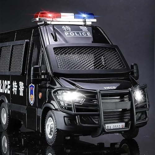 Image of Vaico 1:24 Police Van Car Diecast Model | Metal Pull Back Toy Car for Kids with Openable Doors, Lights & Music | Police Vehicle Toy for Boys Girls Collectors (Black)