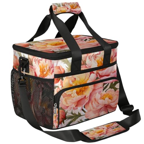 Beautiful Peony Insulated Picnic Backpack Lunch Box for Women Men Picnic Basket Tote Lunch Bag Picnic Bag Portable Lunch Bags for Picnic, Beach, Work, Trip,Office, Camp Peony Florals