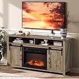 VINGLI Fireplace TV Stand with Sliding Barn Door for 70 Inch...