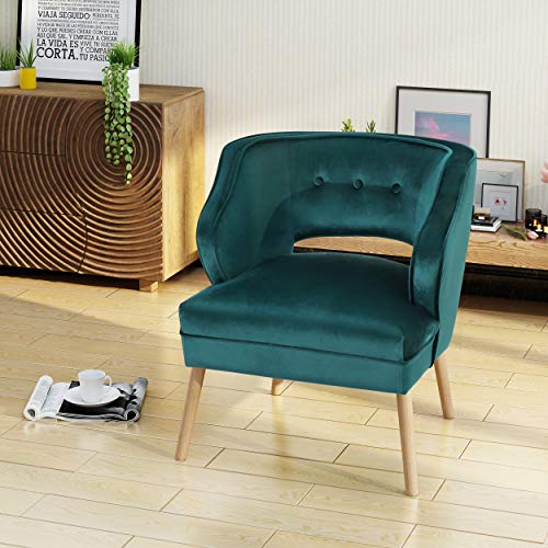 Christopher Knight Home Mariposa Mid-Century Velvet Accent Chair, Teal / Natural - Image 2