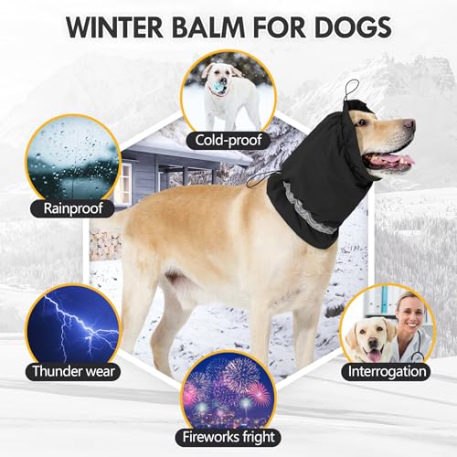 Image of Dog Ear Cover Adjustable Ear Protection Winter Warm Outdoor Rainproof Travel Coldproof Dog Neck Wrap Black M