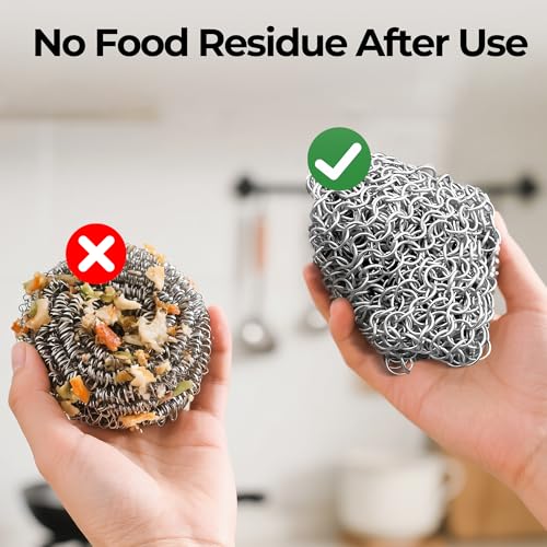 Image of AMAGABELI GARDEN & HOME 7 inchx7 inch Cast Iron Cleaner 316L Stainless Steel Chainmail Scrubber for Griddle Skillet Dutch Oven Wok Grills Stainless Steel Pot Cast Iron Pan