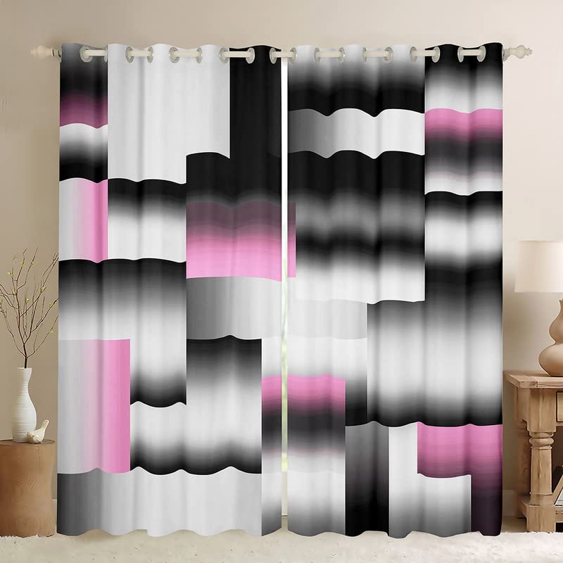 Cortinas abstractas modernas para dormitorio, sala de estar, color rosa, gris, negro, blanco, arte geométrico, 30% a 50% opacas, cortinas geométricas, rectangulares, cortinas decorativas para ventana