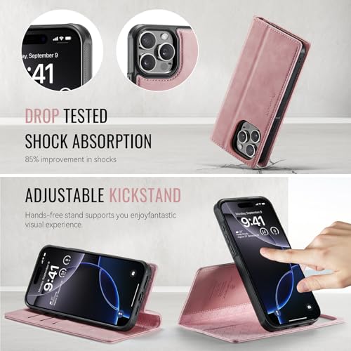 Image of Wallet Case for iPhone 13 Pro Compatible with Magsafe, 2-in-1 PU Leather Flip RFID Blocking Card Holder Stand Shockproof Magnetic Detachable Cover for iPhone 13 Pro Case 6.1 inch, Pink