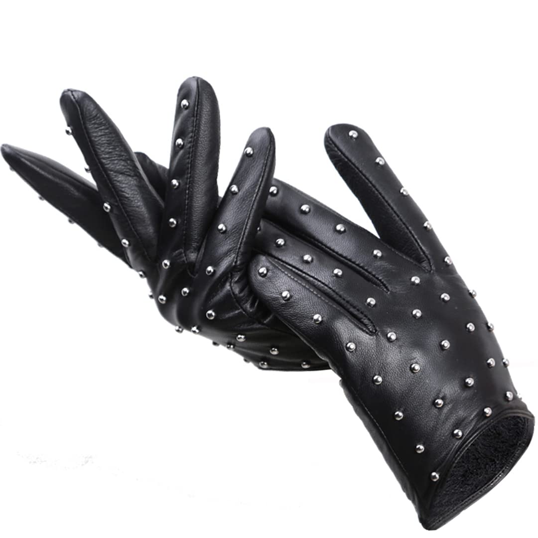 Guantes de moto de invierno con tachuelas de piel de oveja sintética fina y cálida