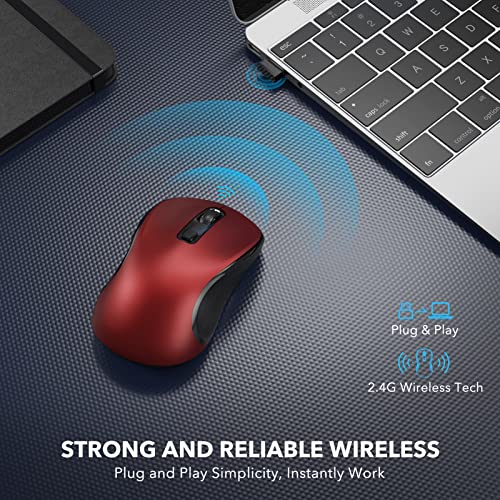 Deeliva Wireless Mouse, Computer Mouse Wireless 2.4G Usb Cordless Mouse With 3 Adjustable Dpi, 6 Buttons, Ergonomic Portable Silent Mice For Laptop Pc Computer Chromebook (Red) #TOP1