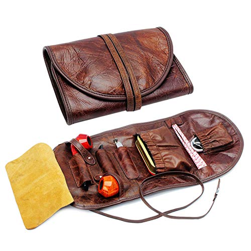 Pochette de Pipes à Tabac en Cuir, Pochette de Tabac de Tuyaux avec Cordon de Serrage, Portable Sac De Rangement Multifonction pour la Conservation de la Pipe et des Accessoires,Brown Cover