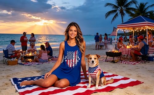 Image of Roshop Womens Juneteenth Flag Sleeveless Dress 4th of July Patriotic Swing Sundress with Pockets
