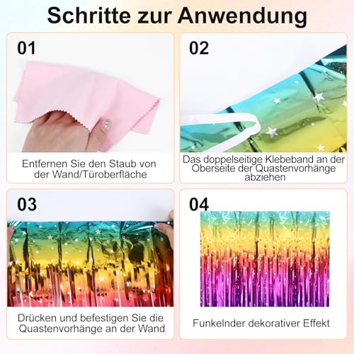 4 Stück Regenbogen Fasching Lametta Vorhänge，Lametta Vorhang Bunt，Lametta Vorhang zur Dekoration von Geburtstagspartys, Rave-Partys, Junggesellenabschieden (Farbe 1m*2m) Tende Metalliche