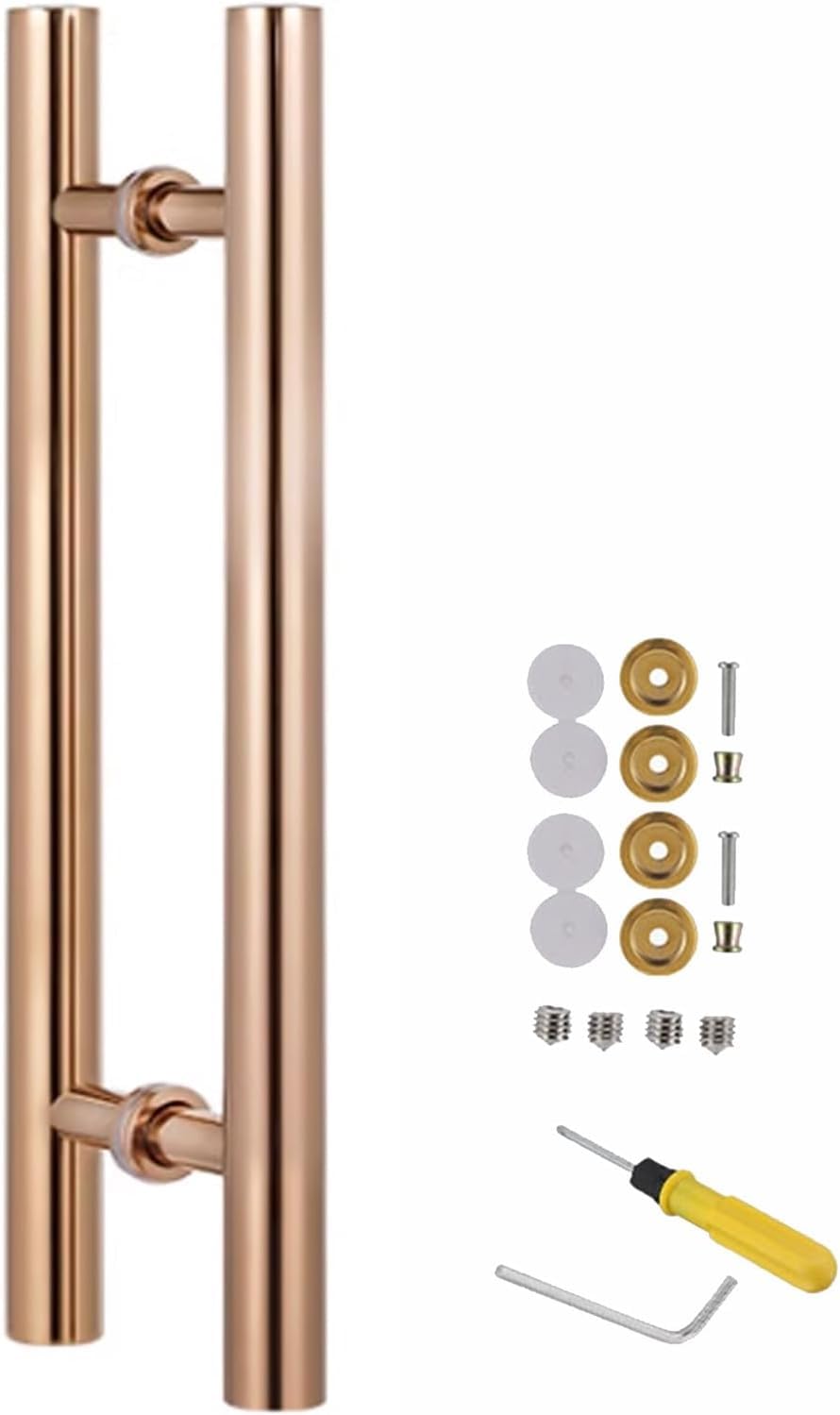 DFGHNBVC 304 Stainless Steel Door Handle Pull Push Modern Barn Door Handle 60 180Cm Long With Mounting Kit H Shape Sliding Glass,Rose Gold-Length 60Cm/23.6Inch