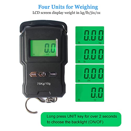 Portable Electronic Hook Scale Digital Hanging Bag Luggage Weight Scale Fishing Scale with Measuring Tape 165Lb Black3