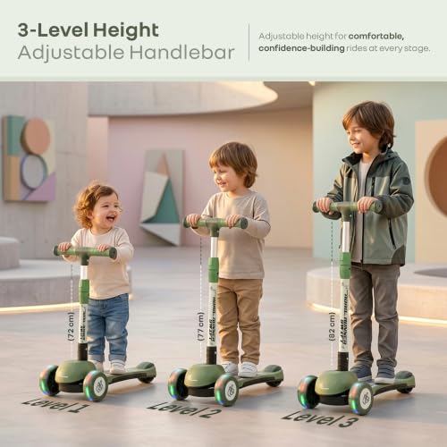 Image of R for Rabbit Road Runner Swift Scooter for Kids with Lights, 3-Level Adjustable Height, PU LED Wheels for 3+ Years Baby Boys & Girls, Up to 75 KG Weight (Military Green)